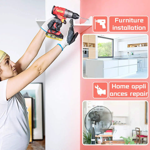 Person using 20V Brushless Cordless Drill Kit With Two Batteries, 530 Inch Lbs Torque, Half Inch All Metal Chuck for installation