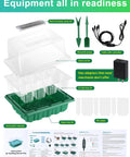 Exploded view of Top Notch Seed Starter Kit With Heat Mat And Grow Lights 3 Pack Trays With 36 Big Cells showing contents and components.