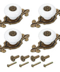 Retro Ceramic Cabinet Knobs Set of 4 1-1/4 Inch White Vintage Round Drawer Pulls With Backplates Screws and Nuts For Kitchen Cabinets Cupboards Wardrobes Dressers displayed with screws.