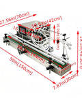 Heavy Duty Automatic Desktop Liquid Filler Quad Head Magnetic Pump No Sweat Setup Zero Drip Precision For Cosmetics And Beverages 8mm Nozzle With Tracking Conveyor 110V dimensions shown with labeled measurements
