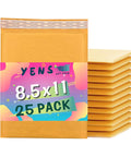 Kraft Bubble Mailers 8.5x12 Self Sealing Padding Envelopes 25 Pack cushioned shipping bags with colorful label design.