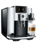 Fully Automatic Chrome Espresso Machine One Touch Custom Barista Brewer Fresh Bean Grinder Premium Coffee Maker Top Shelf Brewmaster Smooth Operator Home Kitchen System Reliable Daily Driver with milk froth and coffee.