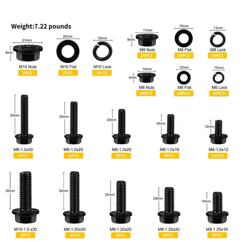 272 Piece Metric Flange Hex Bolt And Nut Set In M6 M8 M10 Alloy Steel, Dope Fastener Kit For DIYers And Pros, Assorted Nuts And Bolts For Automotive, Machinery, And Home Projects, Durable Heavy Duty Hardware. M6 M8 M10 bolts, nuts, washers