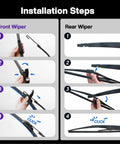 Installation steps for Premium Three Piece Windshield Wiper Blades For Nissan Rogue 2013 Through 2023 And Pathfinder 2013 Through 2020.