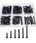 170 Piece Wood And Drywall Screw Set With 6 Sizes Flat Head Self Tapping Black Screws For Wood And Drywall Ideal For DIY Home Renovation Kit