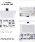 Stainless Steel Serrated Lock Washers Set With Internal And External Tooth Design in clear plastic case, 400 pcs assortment