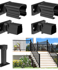 Heavy Duty Aluminum Railing Brackets 4 Pack With Stair Foot For Angled Decks And Porches, black brackets for easy installation.