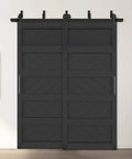 Bypass Sliding Barn Door Wave Pattern 72x84 With 5ft Hardware Kit Included Two Sets Of 36x84 Black Pre Drilled Panels Easy To Install For Bedroom Living Room Dope Modern Farmhouse Style.
