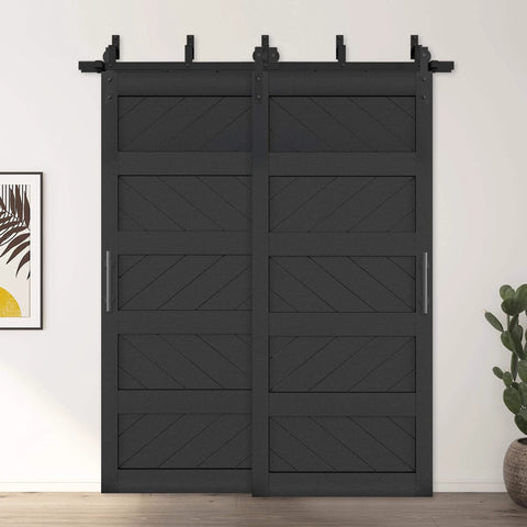 Bypass Sliding Barn Door Wave Pattern 72x84 With 5ft Hardware Kit Included Two Sets Of 36x84 Black Pre Drilled Panels Easy To Install For Bedroom Living Room Dope Modern Farmhouse Style.