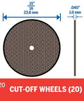 Cut Off Wheel Set for Rotary Tools 15/16 Inch Diameter 0.40 Inch Thick 1.0 Mm Discs 20 Piece Pack
