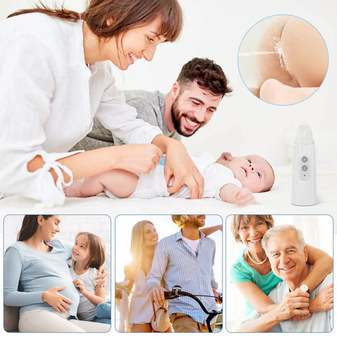 Family using Portable Travel Bidet Rechargeable Handheld Sprayer For Personal Hygiene On The Go Mini Pocket Bidet for postpartum care