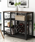 Slick Industrial Wine Rack Table Doubles As Console Table With Glass Holder And Ample Wine Storage Space To Keep Your Favorites Secure Multipurpose Floor Bar Cabinet For Kitchen Dining Room Decor Setup in modern decor with plant.