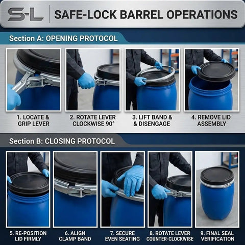 Instructions for using Rugged Blue Heavy Duty Plastic Water Storage Drum With Airtight Lid Beefy Food Grade Rain Barrel