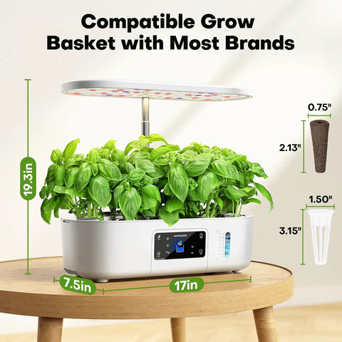 Dope Indoor Hydroponics Garden Kit With 12 Growing Pods Grow Light LCD Touch Panel 17 Inch Height Space Saving Planter in use