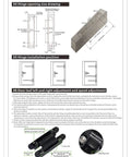 Technical drawing of Top Shelf Adjustable Hydraulic Hidden Door Hinge with dimensions and installation instructions.