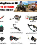 Image of Stator Coil CDI Wiring Harness Kit for 4 Stroke ATV KLX 50cc 70cc 110cc 125cc, complete with components like spark plug and solenoid.