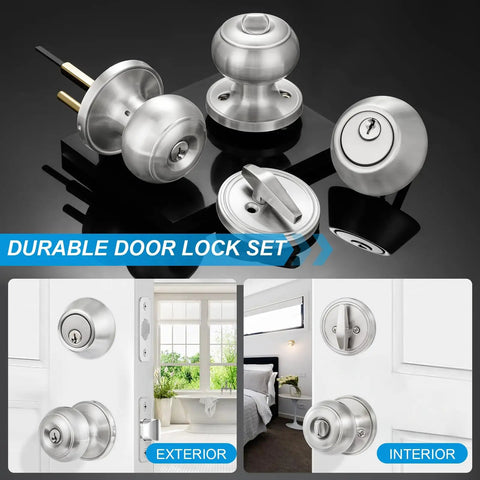 4 Pack Exterior Door Lock Set With Satin Nickel Knobs And Deadbolts, Keyed Alike Entry Door Lockset For Front Or Back Doors