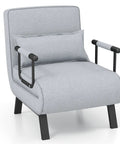 4-In-1 Convertible Sofa Bed Sleeper Chair with 6-Position Adjustable Backrest, Pillow, Metal Legs, Linen Upholstery, Gray