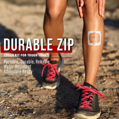 Person with 4 Pack Zip Stitch Wound Closure Devices For Quick Suture Free Repair Of Cuts And Lacerations on leg