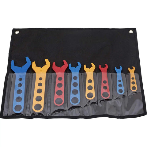 Must Have Pro Grade Aluminum AN Fitting Wrench Set With 72 Piece Cap And Plug Kit includes AN3 through AN20 wrenches in roll case