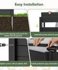 Two Panel Outdoor Privacy Screen For AC Unit And Trash Can Enclosure, easy no-dig install steps, black with galvanized stakes.