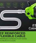 Cordless Drain Auger Snake For Sinks, Showers, Toilets And More, 23 Foot Reach, 560 RPM, 24V Battery Powered, No Cable Tangle