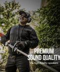 Man using trimmer while wearing WorkTunes Connect Solar Wireless Hearing Protector With Bluetooth, 26 dB NRR, Solar Charging