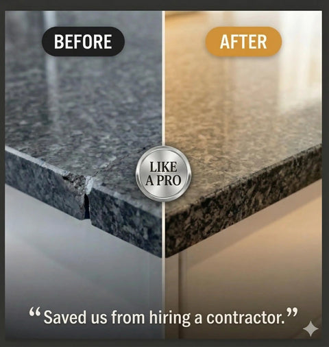 Before and after image using RocketGel 25 Minute Pro Grade Epoxy Countertop Repair Kit For Granite Quartz And Tile Fix Chips Cracks And Fills