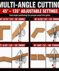 Adjustable 45 To 135 Degree Miter Shears For Wood Trim Molding, Quarter Round Cutting Tool, PVC Pipe Cutter With Spare SK5 Blades, Handy Miter Saw Alternative For Softwood And PVC Trunking showing 45°-135° angle cuts