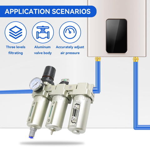 Heavy Duty One Half Inch NPT Three Stage Air Dryer With Auto Drain Water Separator For Air Compressors Pro Grade Filter System