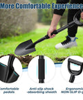 Compact 31 Inch Garden Shovel With D Grip Handle For Tight Spaces And Raised Beds Rust Proof Lightweight Metal Tool in use by person