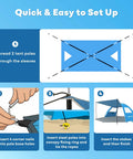 Step-by-step setup guide for Beach Tent Sun Shelter With Canopy That Pops Up In Minutes, featuring tent poles and canopy assembly.