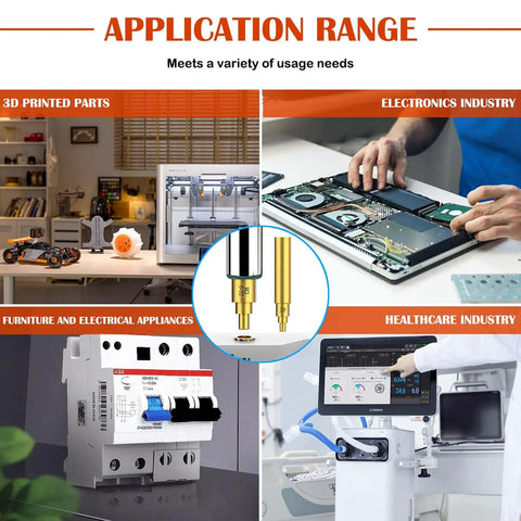 Application range including 3D printed parts, electronics industry, furniture, electrical appliances, and healthcare