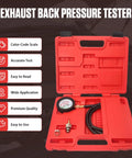 Back Pressure Exhaust Tester Gauge For Cars With A Six Foot Hose Pro Grade Catalytic Converter Diagnostic Tool To Diagnose Exhaust System Backpressure And Catback Performance Easy Idle Testing And Troubleshooting in red case