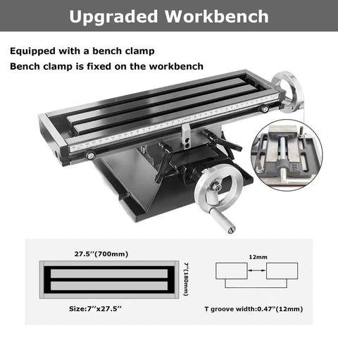 Heavy Duty Benchtop Mill Drill Machine With 1100W Brushless Motor And Variable Speed, featuring upgraded 7x27.5in workbench and bench clamp.