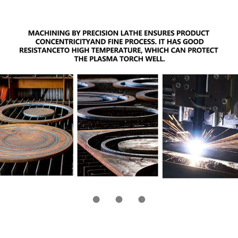 Metal cutting process with plasma torch showing precision lathe work in fabrication, relates to 5 Pack 220818 Plasma Cup Cap Replacement.