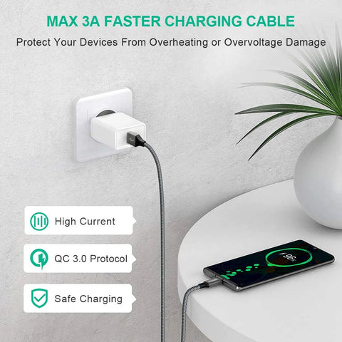 etguuds USB-A to USB-C charging cables, 3 ft, gray braided, 2-pack