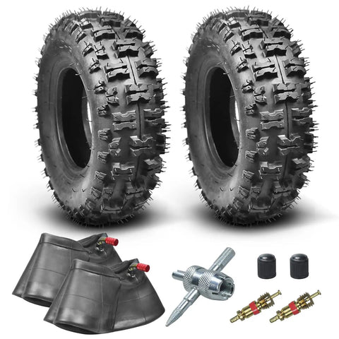Heavy duty 4.10 by 3.50-6 NHS tire and inner tube pack for lawn mowers, wheelbarrows, ATVs, snow blowers, and utility carts, 2-pack