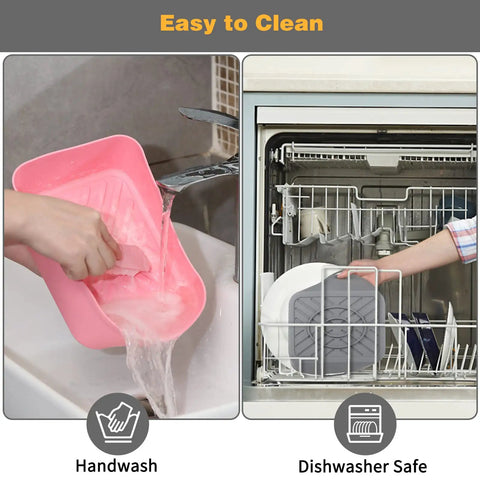 2 Pack 10 Qt Silicone Air Fryer Liners For Ninja DZ401 DZ550 Dual Zone Reusable Rectangular Pot Inserts being handwashed and in dishwasher