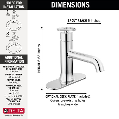 Dimensions of Trinsic Single Hole One Handle Chrome Bathroom Faucet With Diamond Seal Technology for multi-hole use.