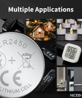 Bulletproof Cr2450 3V Lithium Coin Cell Batteries 6 Pack for multiple devices like remotes and smoke alarms.