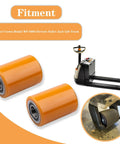 Premium Load Wheel Kit For WP 3000 Electric Pallet Jack Lift shown with wheels and pallet jack