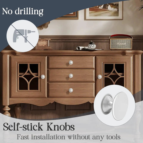 No Drill Self Stick Cabinet Knobs Set Of 4 In Silver Stainless Steel For Dresser Drawers Medicine Cabinets Cupboards Glass Doors And Terrarium Lids Easy Install No Tools Needed Money Saving Time Saving on wooden dresser