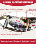 YATOINTO rope puller winch close-up, 1-1/2 ton capacity, white rope on drum, heavy-duty come-along tool
