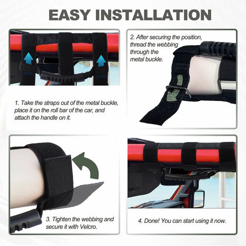 Jeep Wrangler Four Pack Grab Handles For Roll Bar Easy Install Front And Rear With Upgraded Metal Buckles installation steps
