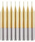 Pro Grade 1 Eighth Inch Shank 0.5mm Carbide End Mill Set for PCB CNC Engraving, titanium coat tips displayed