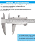 Close-up of Built Tough Vernier Caliper 0-6 Inch Stainless Steel Precision Measuring Tool with Inch and Metric Readouts