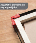 Adjustable clamping with quick release levers on an angled joint using Badass Two Pack Strap Band Clamps for woodworking.