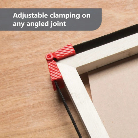 Adjustable clamping with quick release levers on an angled joint using Badass Two Pack Strap Band Clamps for woodworking.
