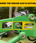 Heavy Duty Quick Release Grease Gun Coupler Set Upgraded To 14000 PSI, Locking Jaw demonstration on green machinery